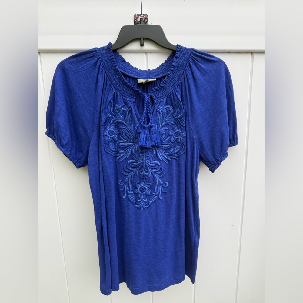 Style & Co Deep Blue (Escape Blue) Short Sleeve Blouse, Size 0X, NWT. - Picture 4 of 6